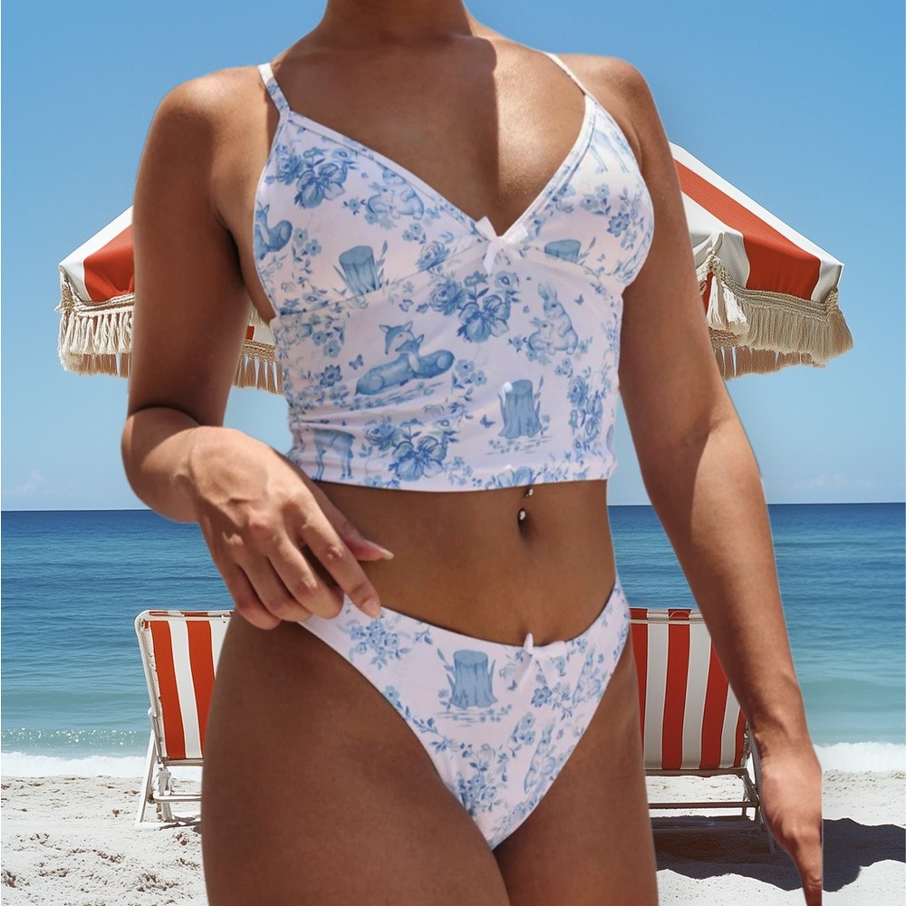 NWT Seamolly 2 Piece Tankini Women’s Blue and White Wildlife Motif Swimsuit XL